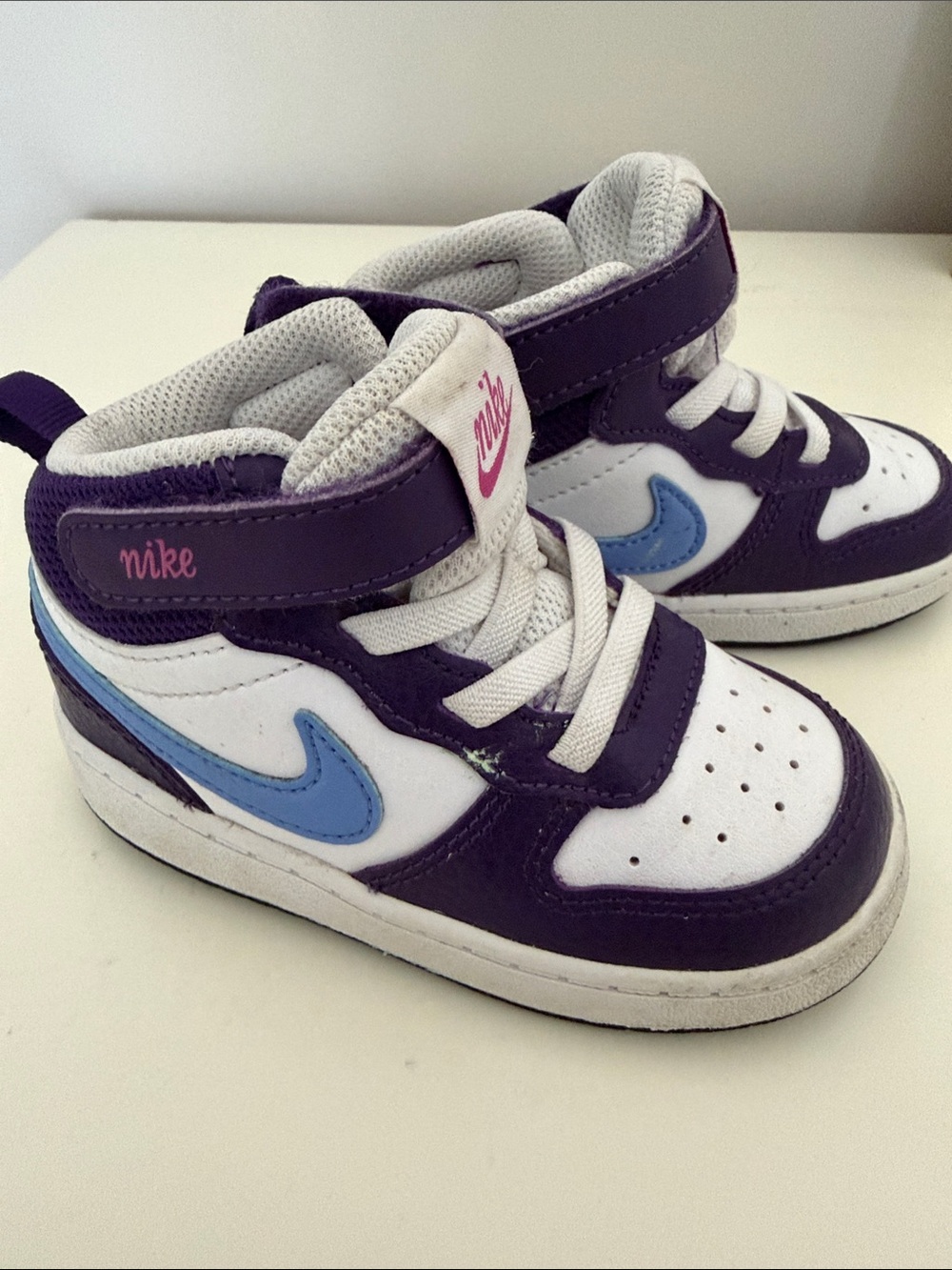 Nike Purple, White & Light Blue High-Top Kids Sneakers